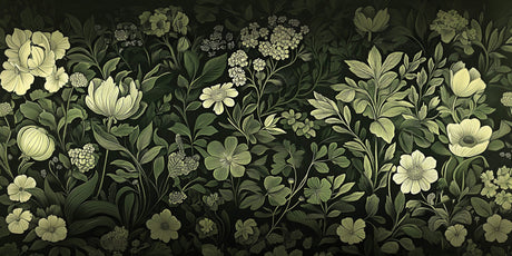 Botanical garden wallpaper design file showing intricate floral pattern on dark background