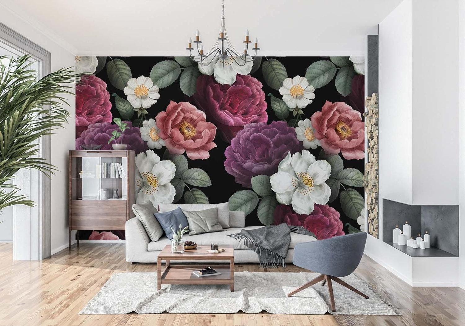 Vintage rose wallpaper making a statement in an elegant dining room