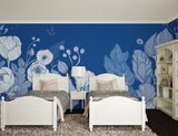 Japanese garden wall mural in home office, creating zen workspace atmosphere