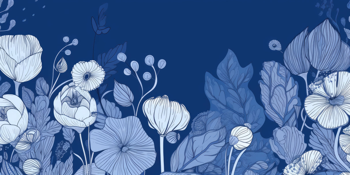 Japanese garden design file showing white florals on navy background pattern