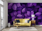 Dramatic purple bloom wallpaper enhancing a stylish dining room setup