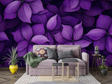 Purple botanical wallpaper bringing elegance to a home office space