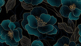 Deep teal blooms with gold lines design file showing intricate floral pattern detail