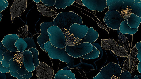 Deep teal blooms with gold lines design file showing intricate floral pattern detail
