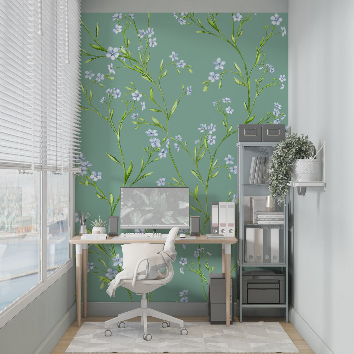 Nature-inspired wallpaper bringing spring feeling to an entrance hall