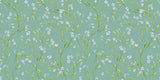 Design file showing detailed blue blossoms pattern on sage green background