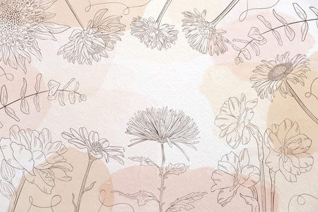 Floral line art wallpaper design file showing detailed botanical pattern and soft beige-pink background