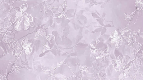 Floral line art design file showing detailed white botanical sketches on soft lilac background