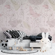 Pink floral line art wallpaper creating a serene atmosphere in a modern bedroom