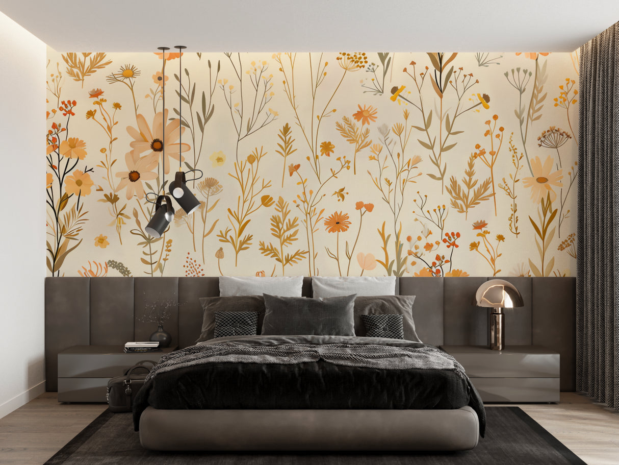 Botanical wallpaper creating warmth in a dining room setting