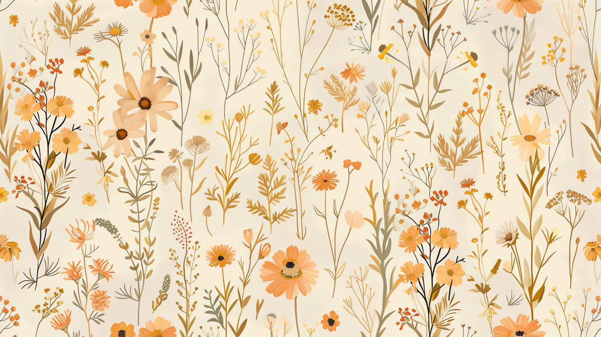Design file of orange and beige botanical pattern with delicate flower details