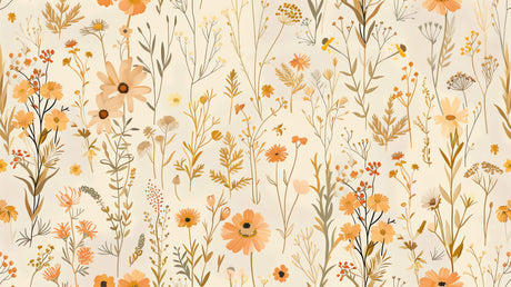 Design file of orange and beige botanical pattern with delicate flower details