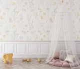 Delicate wildflower wall mural bringing natural charm to a bright living room space