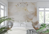 Entryway transformed with elegant beige and gold bloom wallpaper