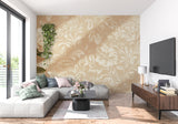 Botanical wall mural bringing sophistication to a bright dining room setting