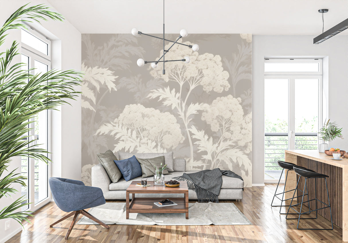 Nature-inspired wall mural bringing outdoor beauty to dining room