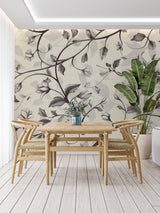 Floral wallpaper design bringing natural elements to a home office space