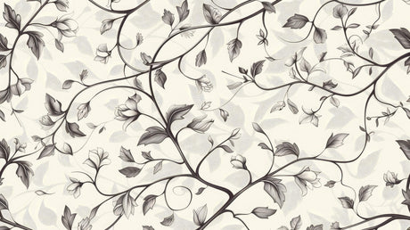 Black and white floral design file showing intricate vine pattern and detailed botanical elements