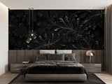 Floral damask mural creating dramatic accent wall in entrance hallway