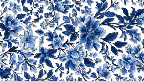 Blue and white flower pattern design file showing intricate botanical details and rich depth