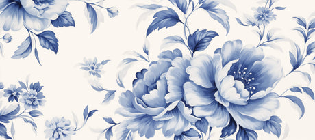 Blue floral wallpaper design file showing intricate leaf pattern and watercolor effects