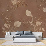 Floral wall mural showcased in home office with brown botanical details