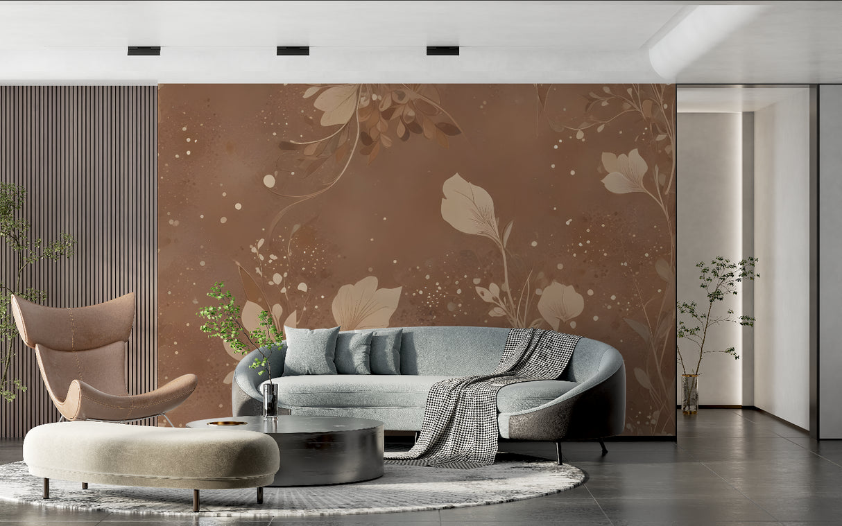 Botanical wallpaper creating cozy atmosphere in reading nook