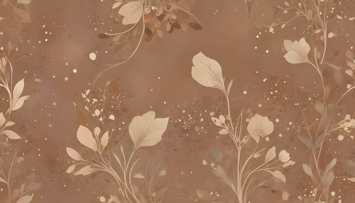 Brown botanical wallpaper design file showing delicate floral pattern and sparkle details