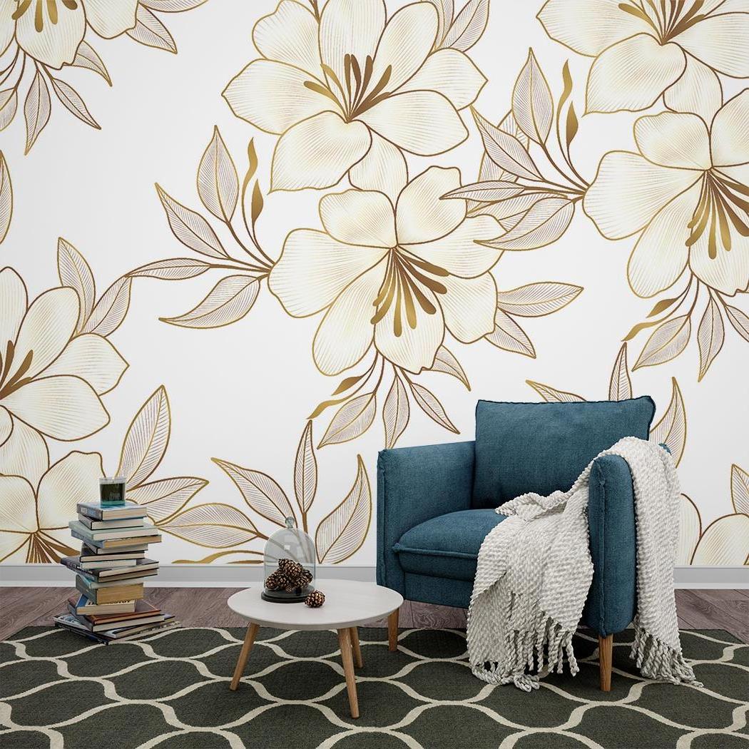 Botanical Lily Wallpaper adding luxury to home office space