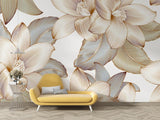 Luxury gold line art floral mural in master bedroom showing light-catching details