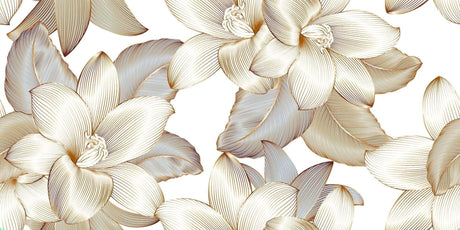 Gold line art floral wallpaper design file showing intricate botanical pattern on white background