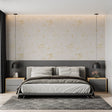 Gold Rose Mural Wallpaper creating a luxurious atmosphere in a modern living room with natural light