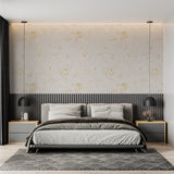 Gold Rose Mural Wallpaper creating a luxurious atmosphere in a modern living room with natural light