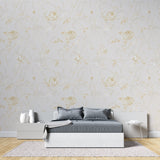 Floral Gold Mural displayed in a dining room with evening ambiance