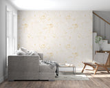 Gold Rose Pattern Wallpaper enhancing a home office with warm golden tones