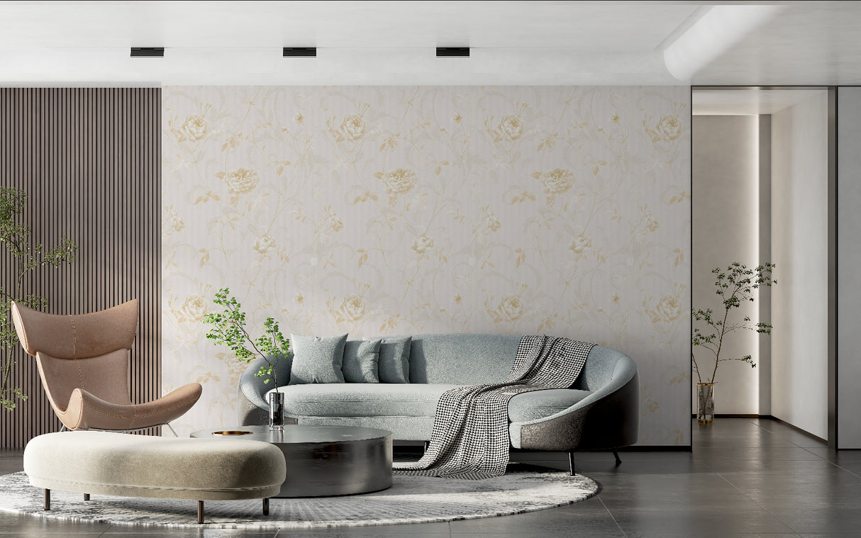 Beige and Gold Rose Mural making a statement in an entryway