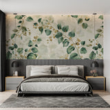Elegant botanical wallpaper brightening a home office space