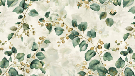 Detailed design file of green leaves and golden berries botanical pattern