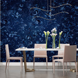Blue floral wall mural bringing charm to a home office space