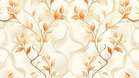 Orange leaves on beige wallpaper design file showing intricate botanical pattern