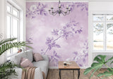 Floral purple wallpaper making a statement in a sophisticated dining room