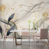 Home office space with Modern Botanical Wallpaper adding sophistication