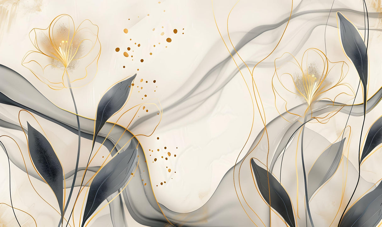 Gold and Grey Abstract Leaves design file showing intricate floral pattern details