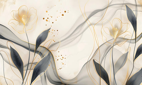 Gold and Grey Abstract Leaves design file showing intricate floral pattern details