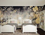 Oriental floral mural bringing calm to a master bedroom space