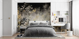 Japanese garden wallpaper transforming a home office with golden accents