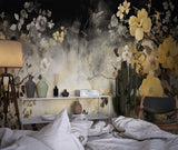 Grey and gold floral design making a statement in an entrance hallway