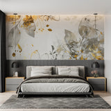 Gold botanical wallpaper making statement in modern hallway design
