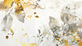 Gold and grey watercolor leaves wallpaper design file showing detailed botanical pattern