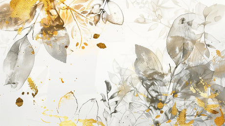 Gold and grey watercolor leaves wallpaper design file showing detailed botanical pattern